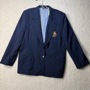 Vintage H &W Nautical Crown Crested Navy Blue Blazer Women’s Size 18